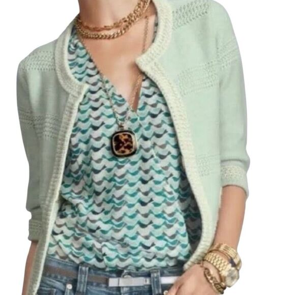 CAbi Society Sweater Women’s Size Small Mint Green Cardigan Style Lady Jacket - Picture 3 of 8